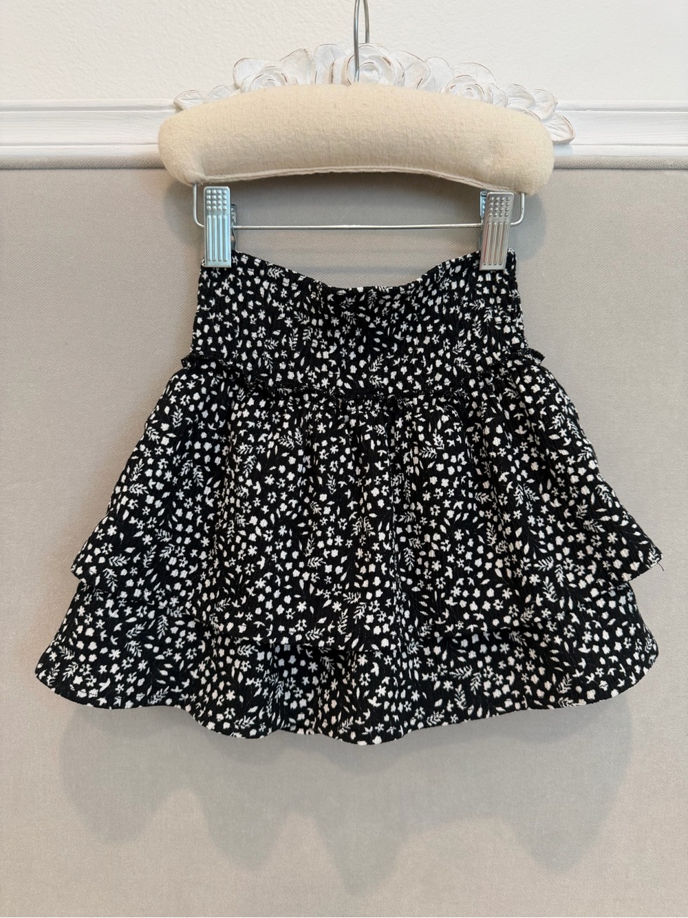 Zara Girls Kids Black and White Floral Tiered Skirt